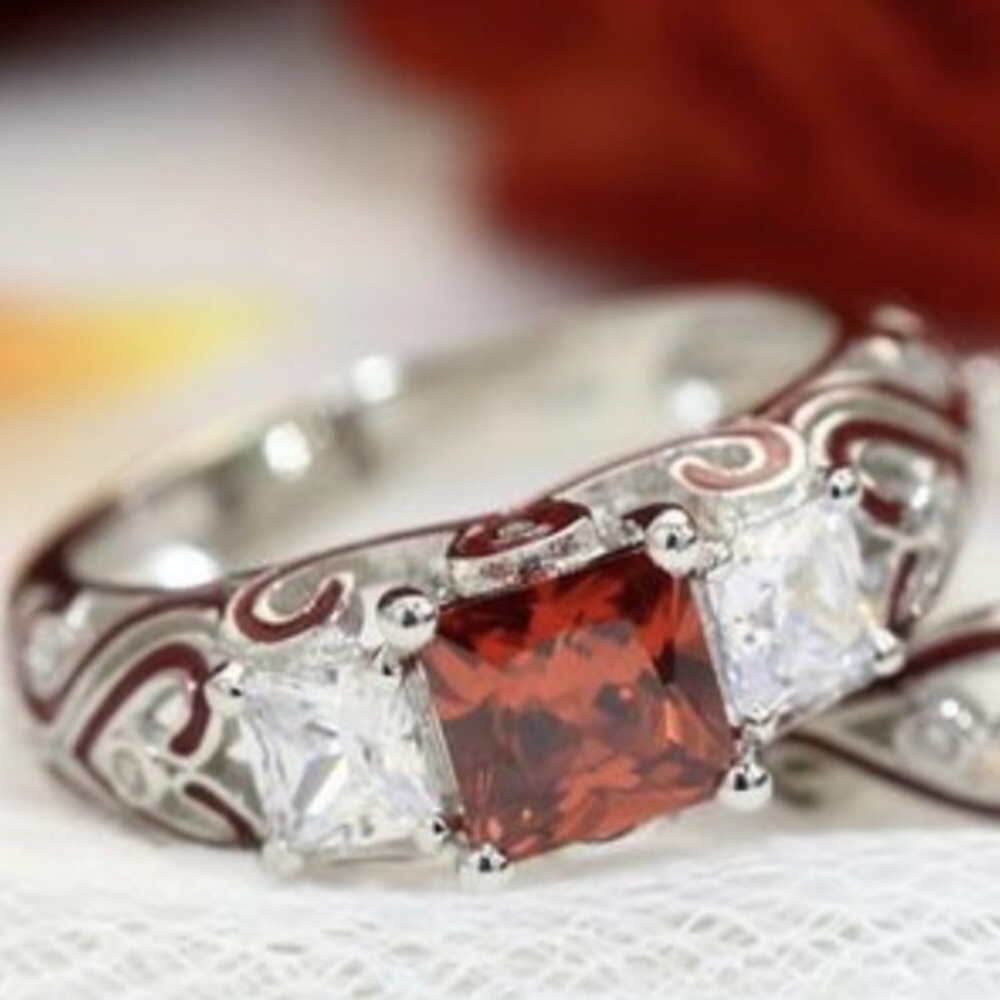 Sterling silver Cubic Zirconium ring with red accent